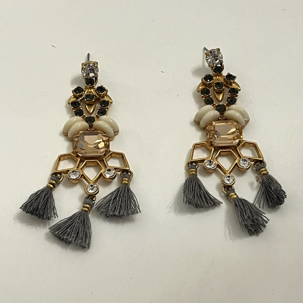Stella and Dot 3 Inch Rhinestone Tassel Gold Tone Post Earrings